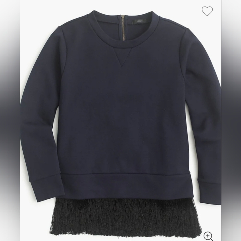 J. Crew Sweatshirt with Fringe hem Crewneck Zip Back Navy Women’s size XS